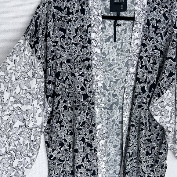 Cotton On Long Kimono Duster M/L Black White Floral Print Open Front Oversized - Picture 4 of 9